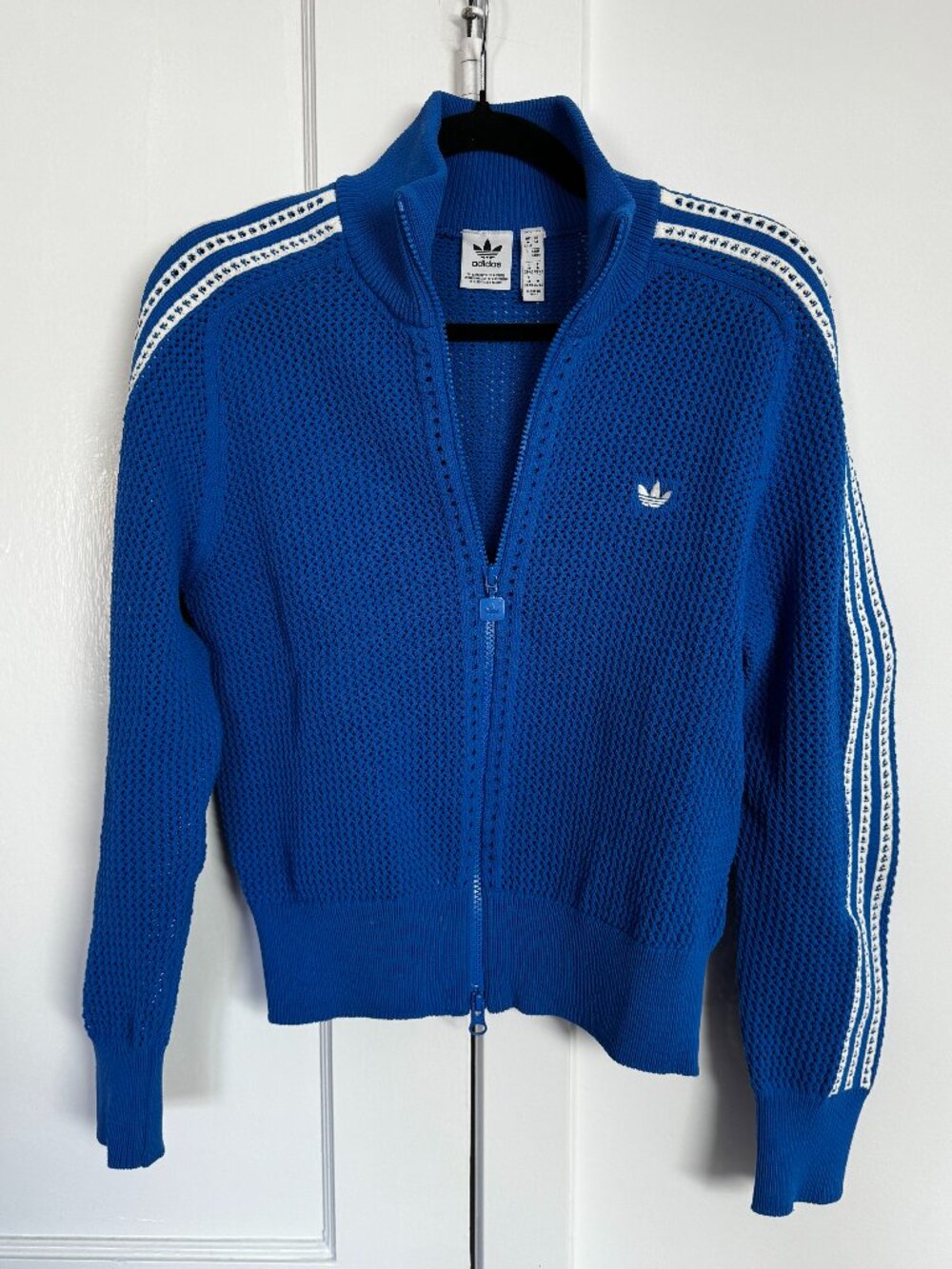 adidas Originals Premium Crochet Track Top in blue, style JN3619, size M
